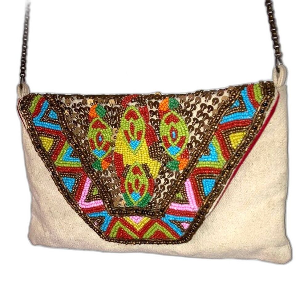 SORPRESA Beaded Sequined Small Crossbody Purse Bag Shoulder Chain 9.5 x 6 inches